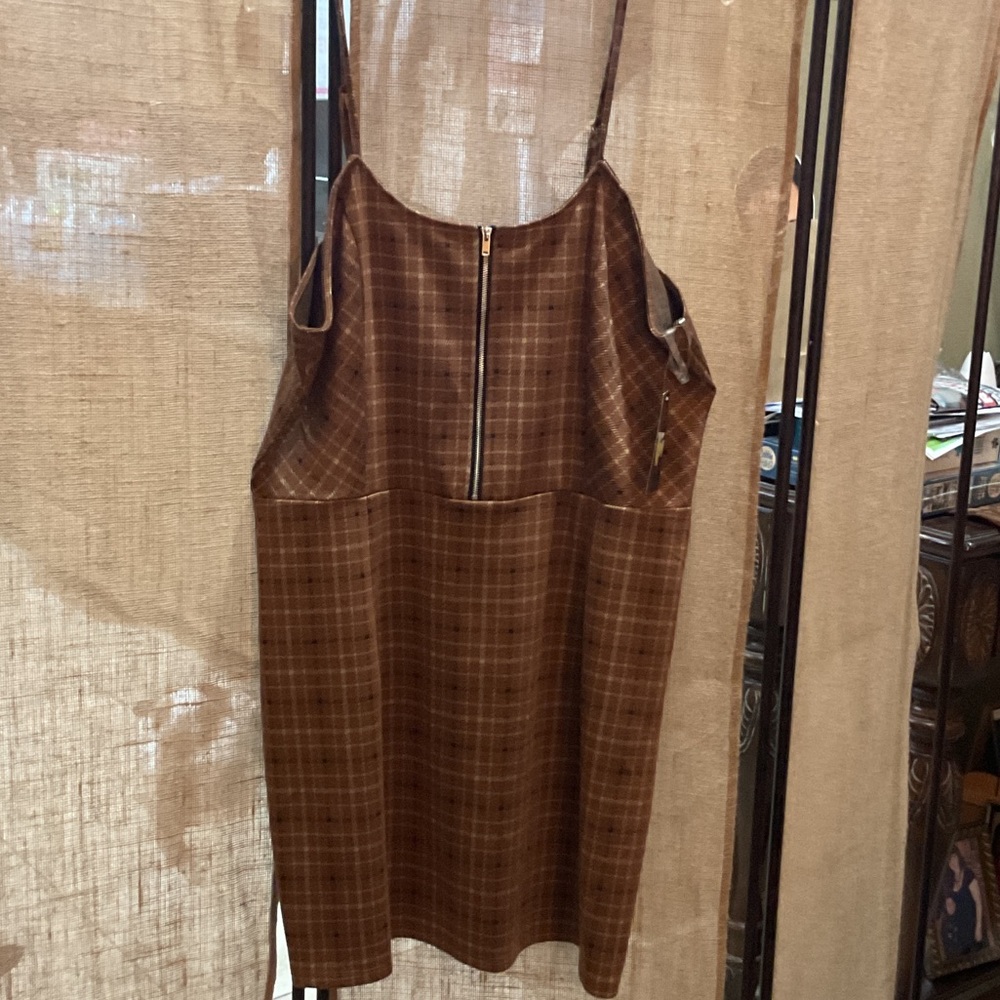 No Boundaries Tan Plaid Mini Dress - Picture 1 of 5